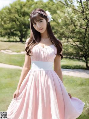 A woman in a floral dress posing for a picture.