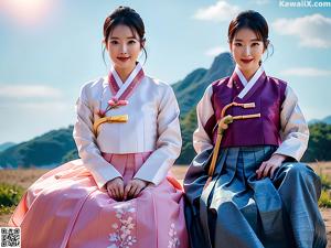 A couple of young women standing next to each other.