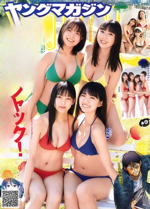 A group of young women standing next to a swimming pool.