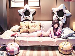 A woman in a purple bodysuit sitting on a chair.