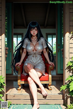 A woman sitting on top of a bed next to a window.